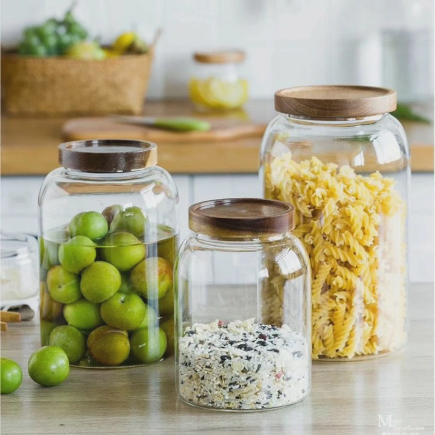3L Acacia Couvercle Bocal de Stockage en Verre Borosilicate