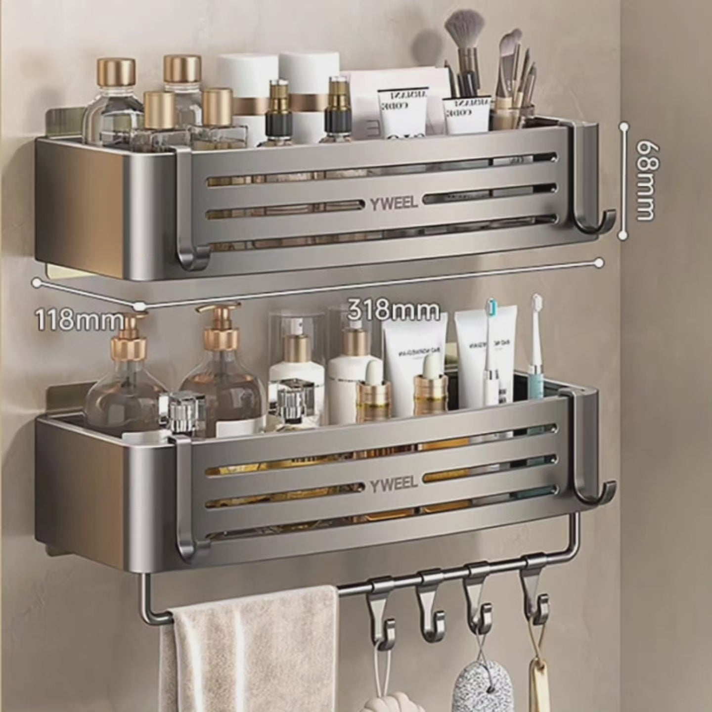 Ensemble de 2 organisateurs de salle de bain en aluminium