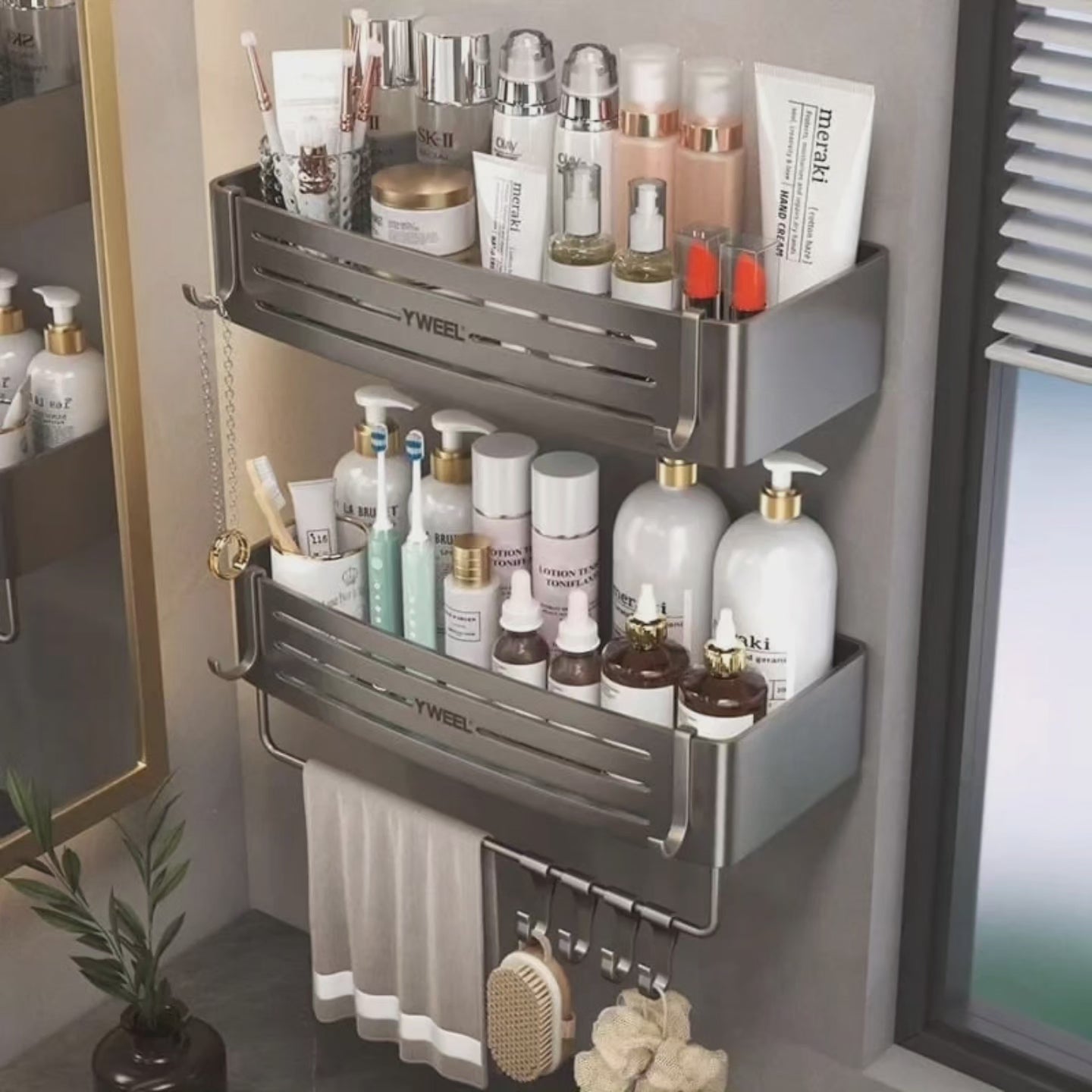 Ensemble de 2 organisateurs de salle de bain en aluminium