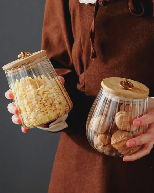 Récipients de rangement en verre avec couvercle en bambou