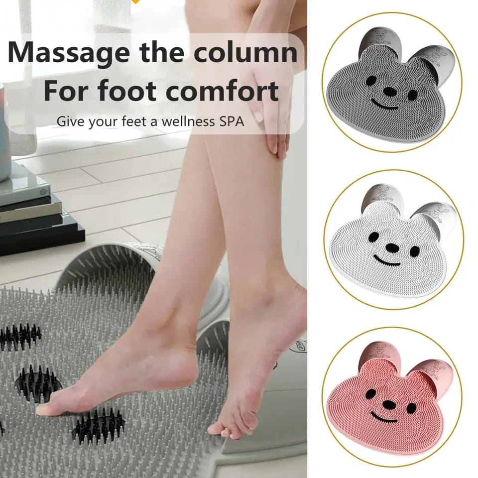 Tapis de bain antidérapant en forme de lapin, brosse à dos, masseur de pieds