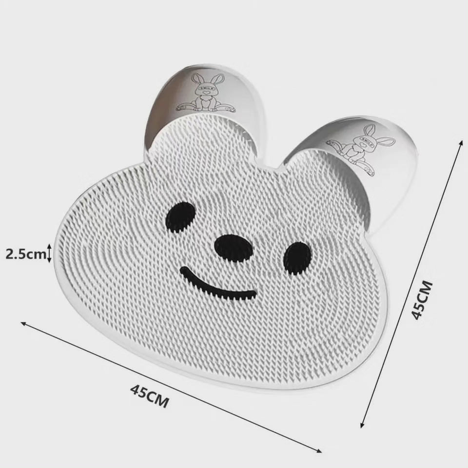 Tapis de bain antidérapant en forme de lapin, brosse à dos, masseur de pieds