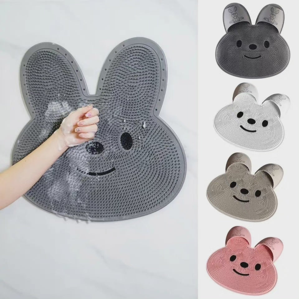 Tapis de bain antidérapant en forme de lapin, brosse à dos, masseur de pieds