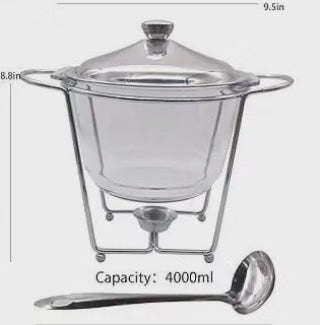 Plat de service 1 pc rond profond en verre et argent-