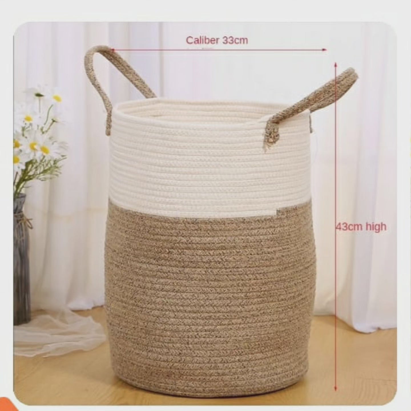 Panier à linge décoratif en corde de coton tissée avec poignées