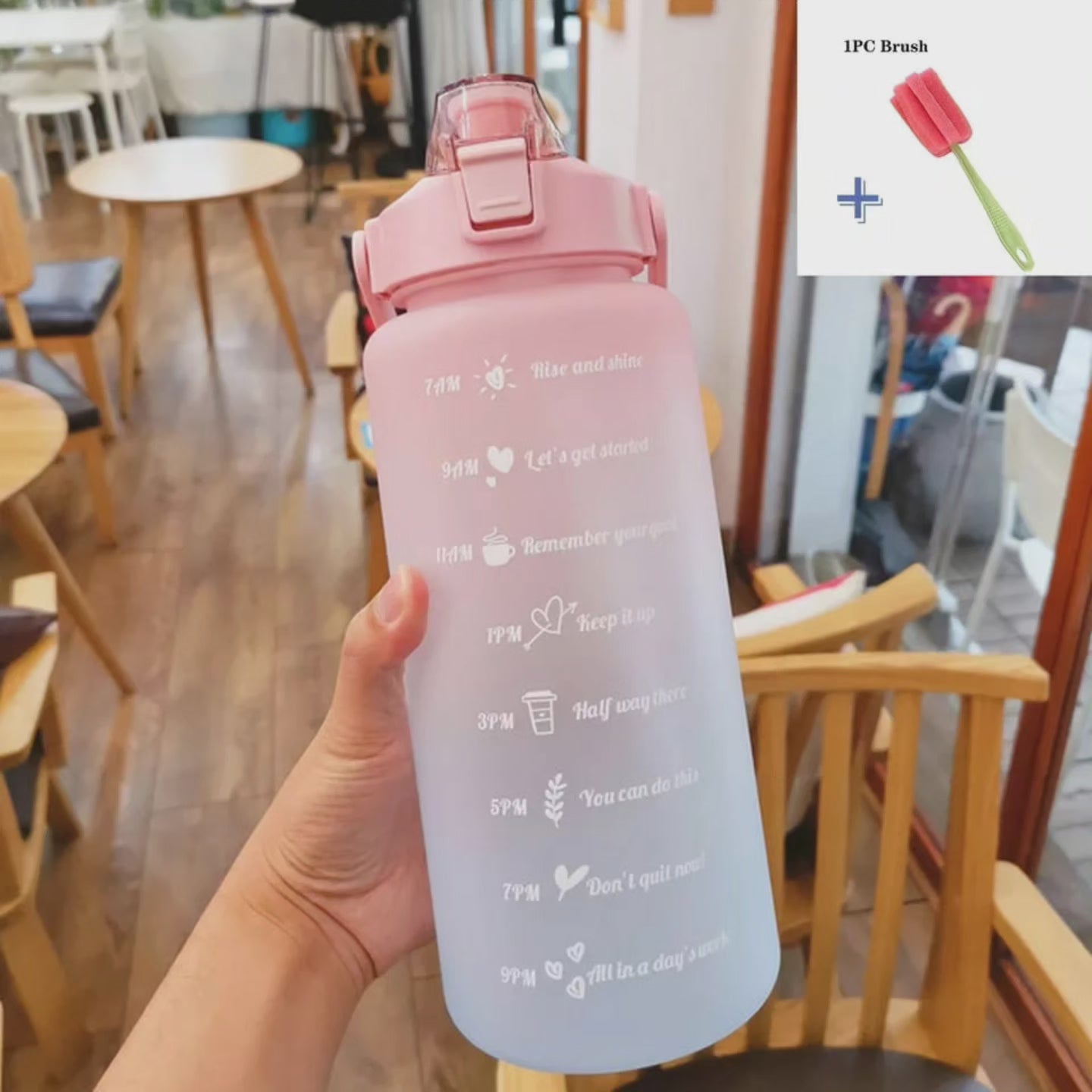 Bouteille d'eau motivante 2L avec une paille