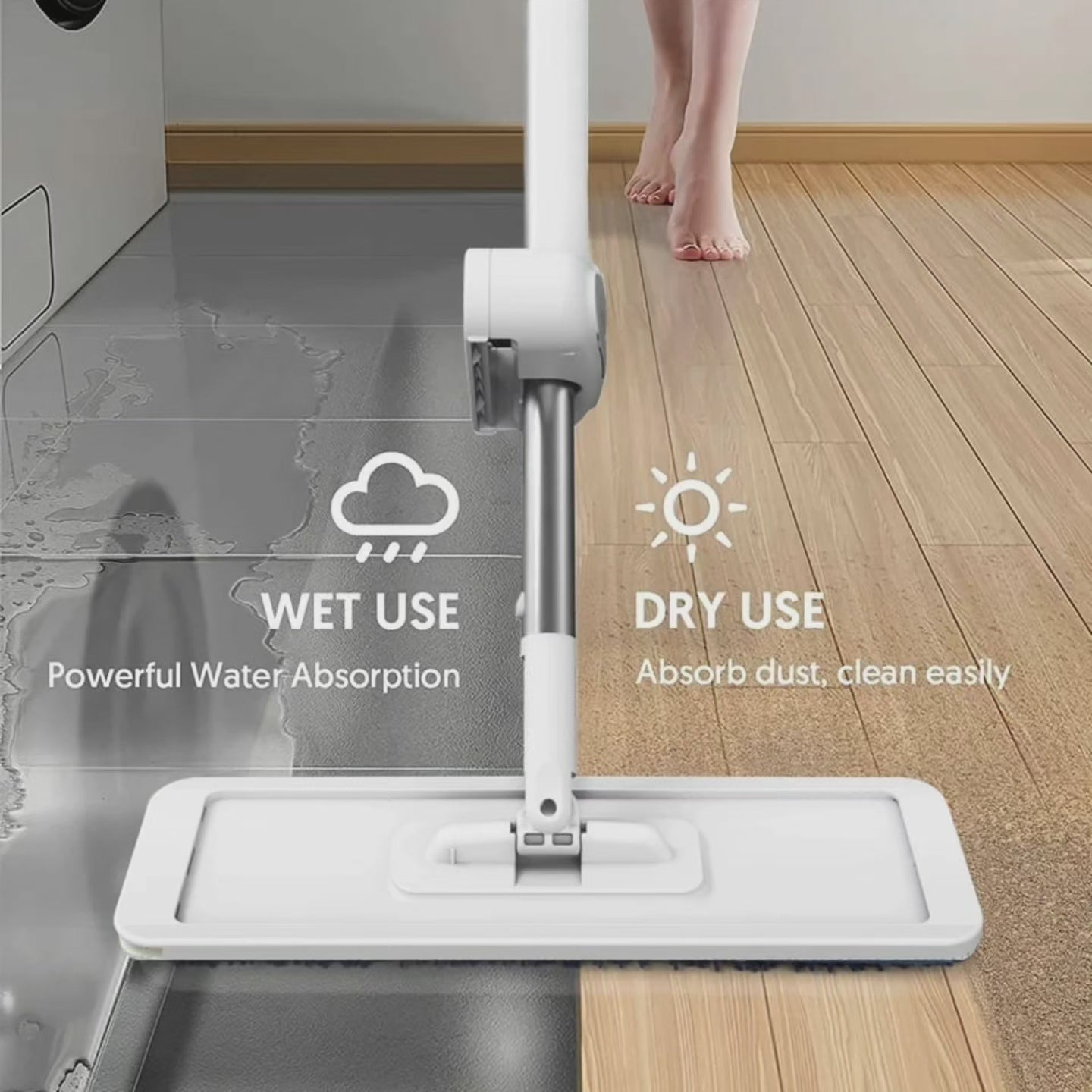 2 en 1 Mop à plat rotatif 360° avec tampons de rechange supplémentaires