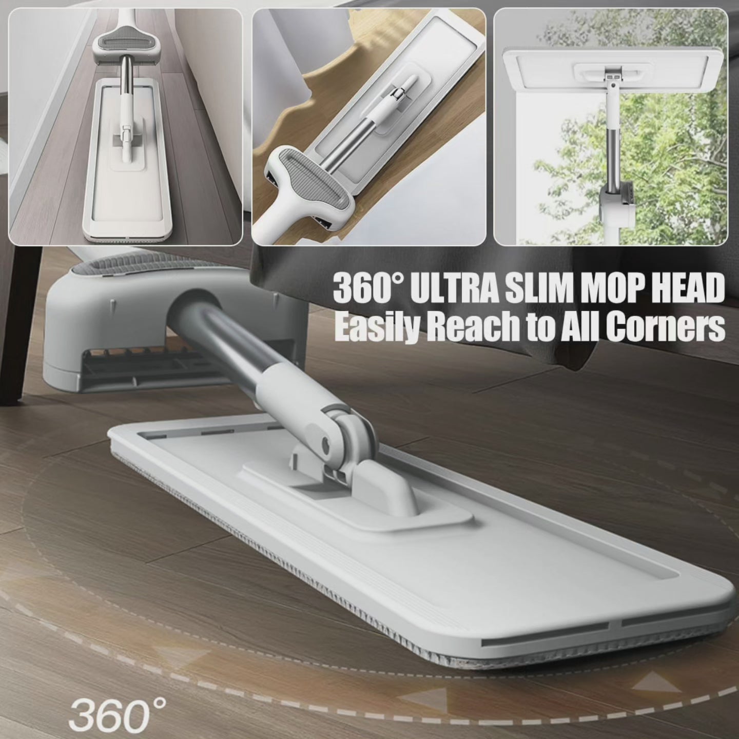 2 en 1 Mop à plat rotatif 360° avec tampons de rechange supplémentaires