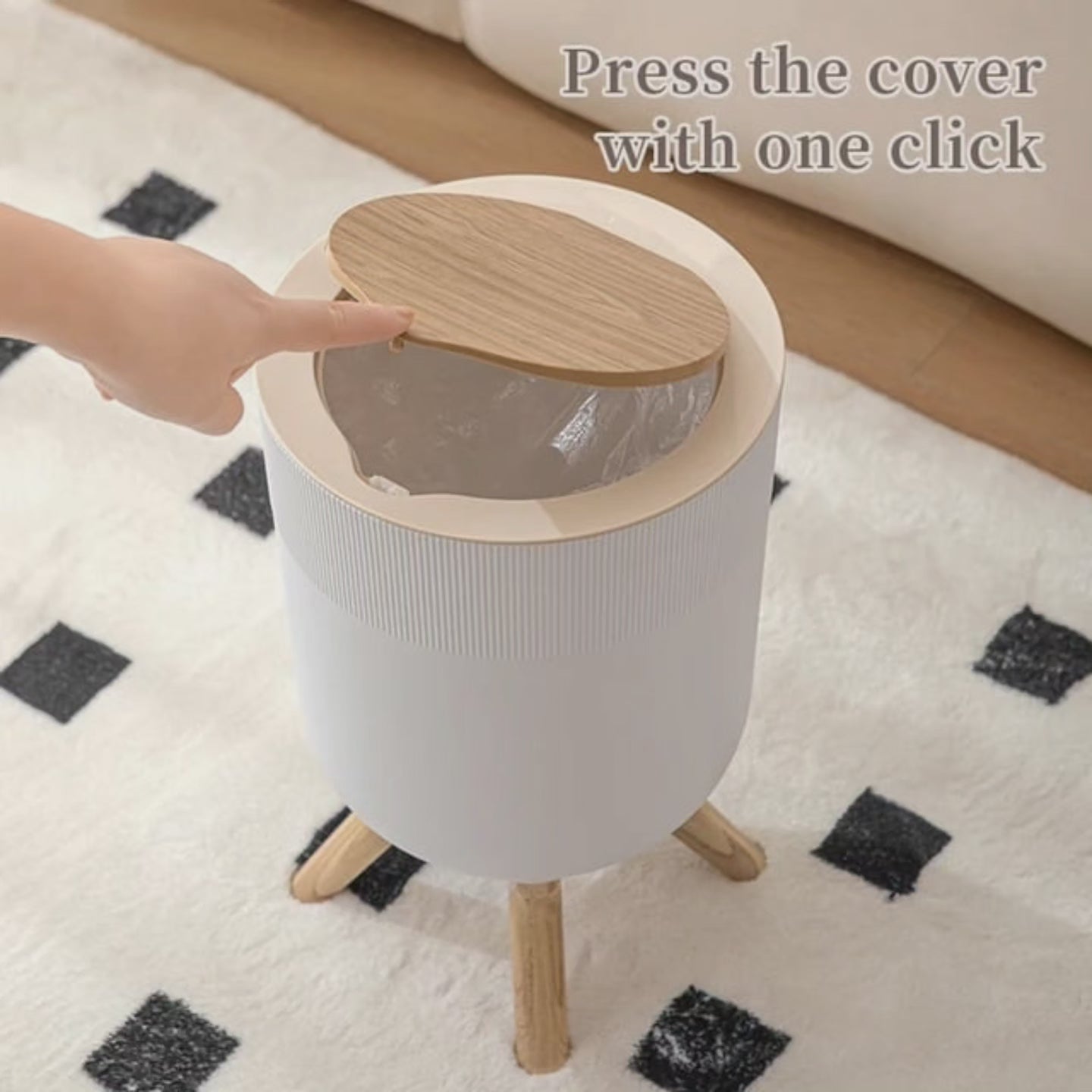 Conteneur à déchets avec couvercle en bois grainé