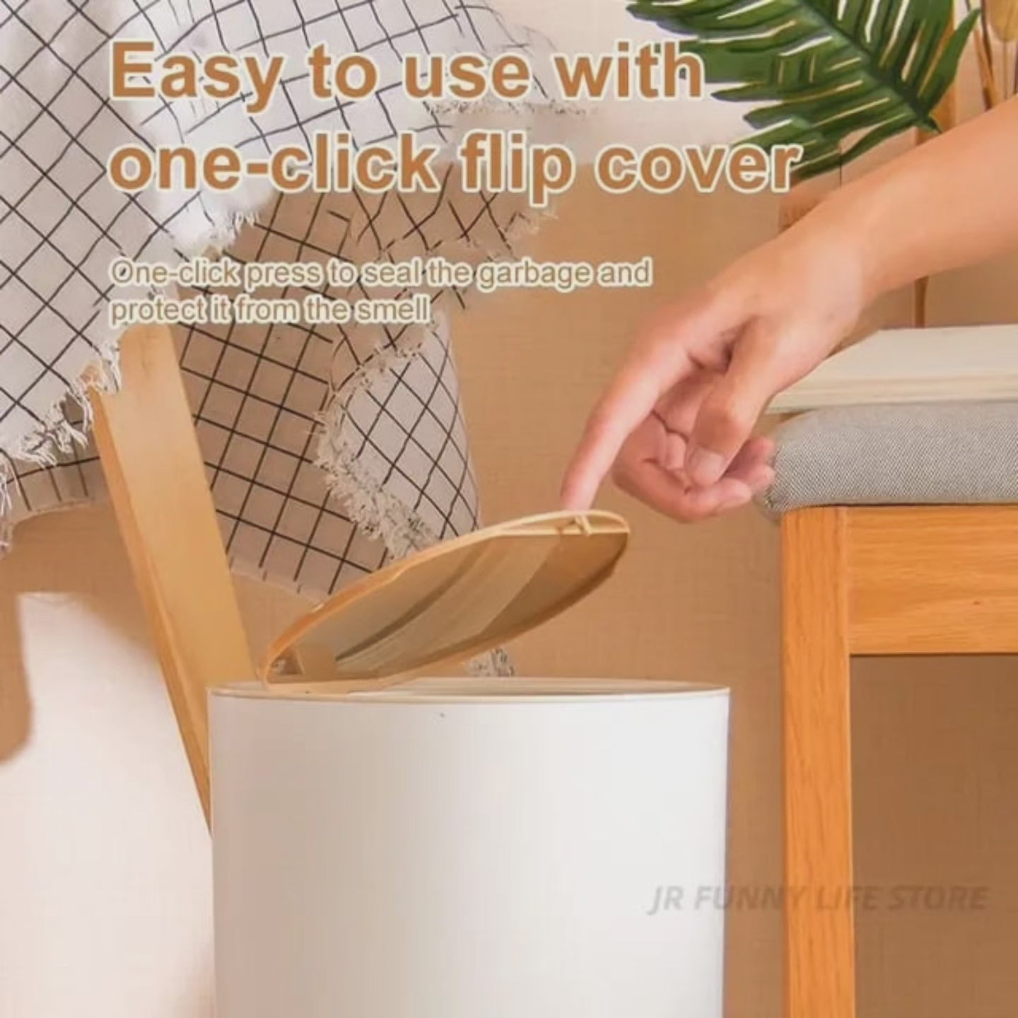 Conteneur à déchets avec couvercle en bois grain