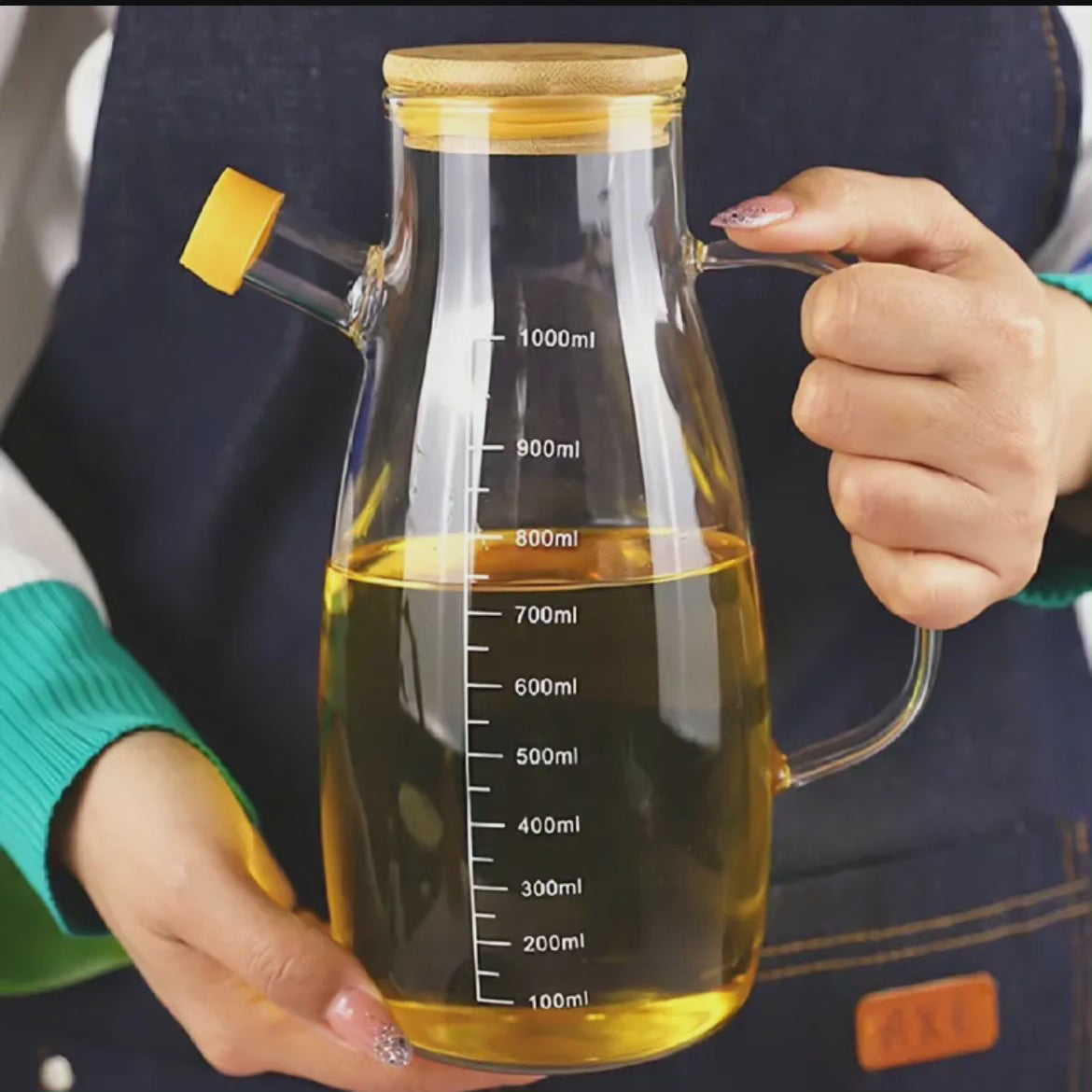 Bouteille en verre de 1000 ml avec couvercle en bambou