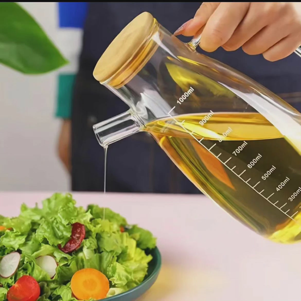 Bouteille en verre de 1000 ml avec couvercle en bambou