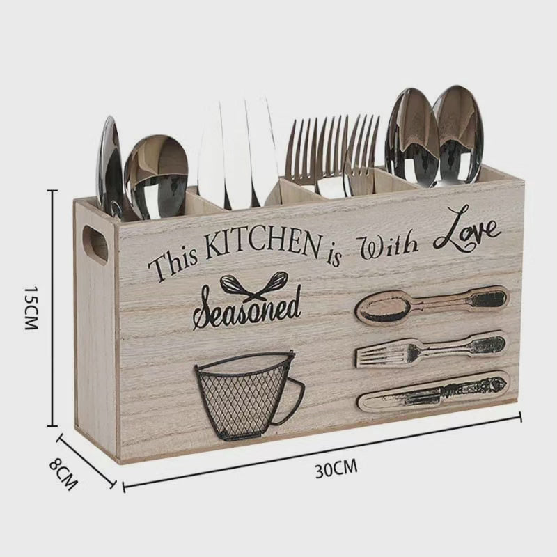 Porte-ustensiles de cuisine en bois Couvert
