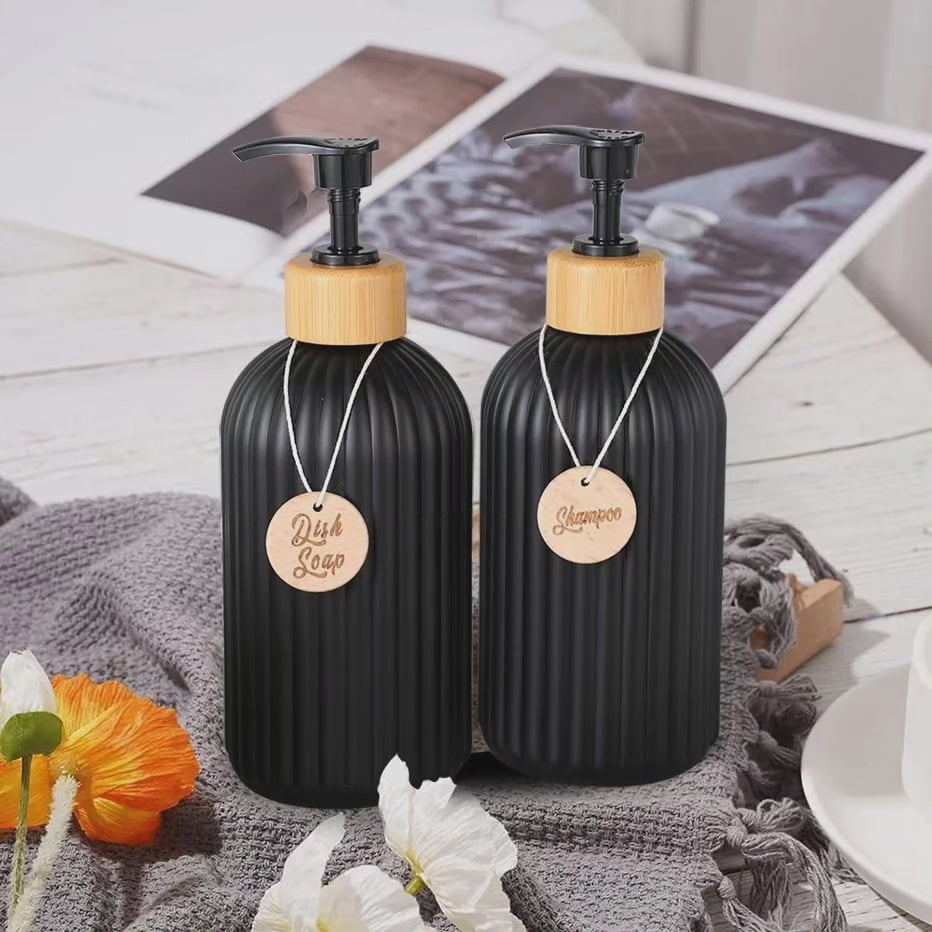 *ensemble de 2 pcs de distributeur de savon et de main avec plateau en bois