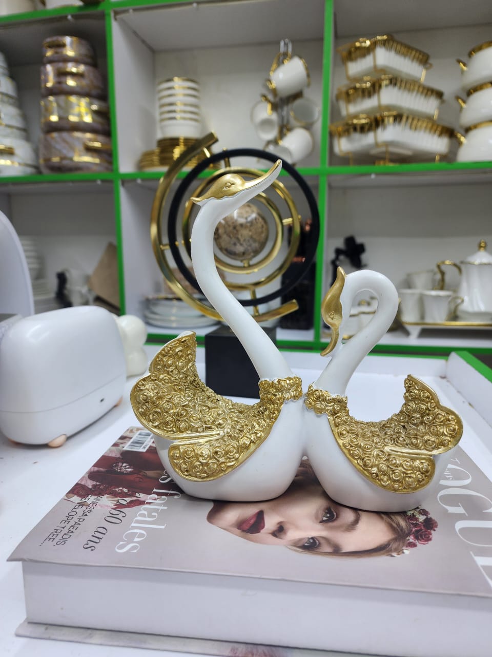 Paire Swan décoration intérieure figurine en résine