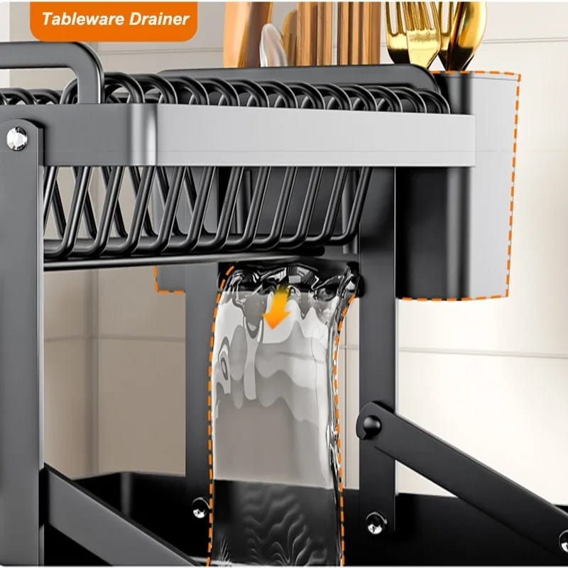 Récipient de séchage pour vaisselle pliable à 2 niveaux avec bac d'égouttement