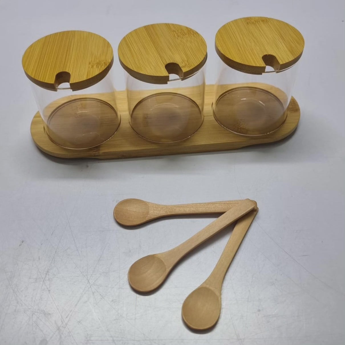 Set de 3 bocaux en verre avec couvercles en bambou