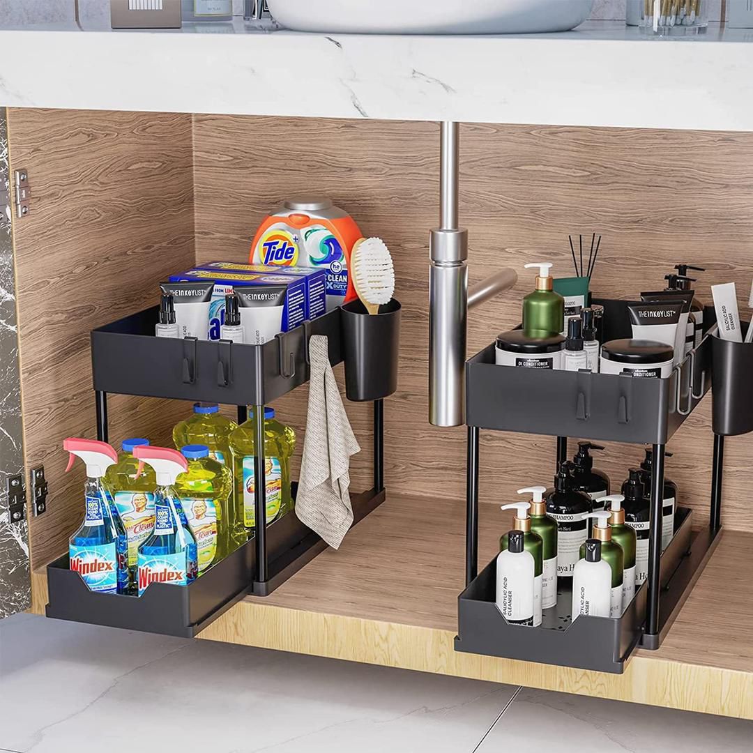 Organisateurs de rangement sous l'évier de salle de bain à 2 niveaux