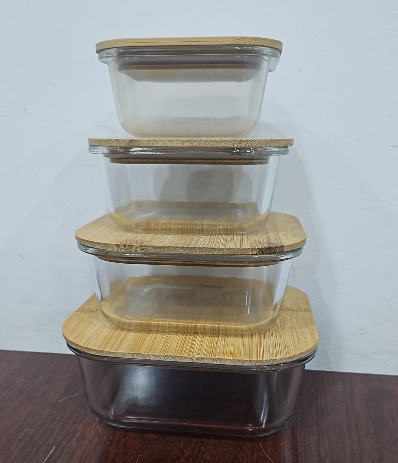Ensemble de 4 contenants en verre avec des couvercles en bambou hermétiques