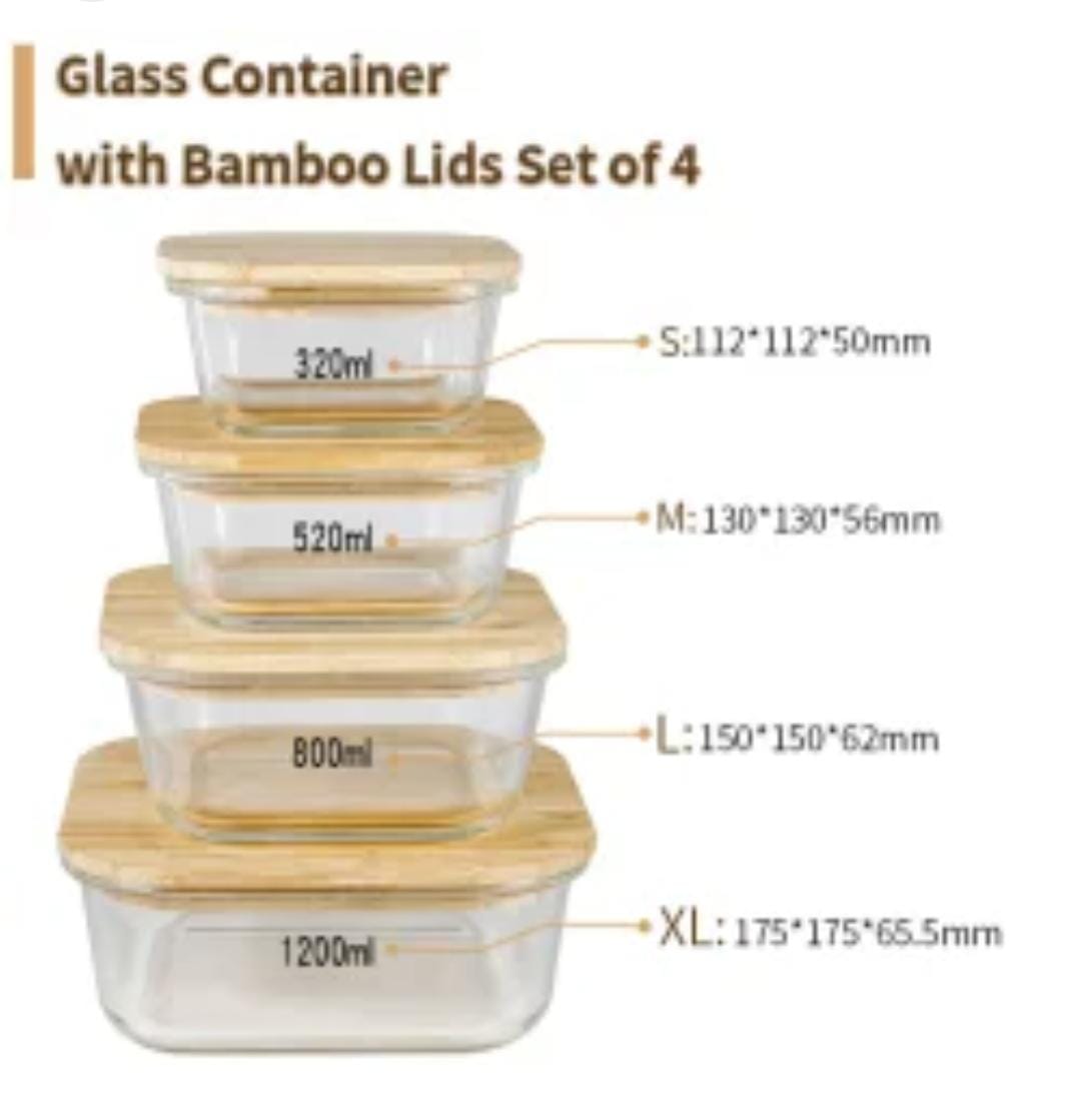 Ensemble de 4 contenants en verre avec des couvercles en bambou hermétiques