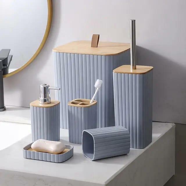 Set d'accessoires de salle de bain en plastique bambou écologique de 6 pièces