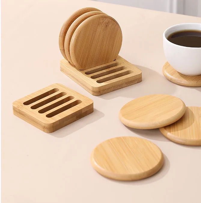 7pc Sous-verres en bambou Noir