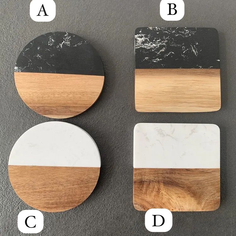 6pcs Heavy Marble Wood Splicing Coasters Noir