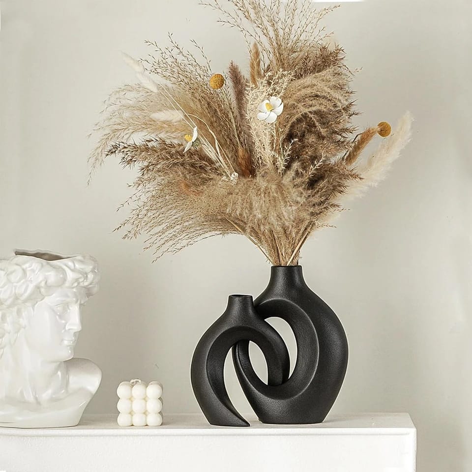 2 en 1 Vase en céramique Grande taille NoirNov