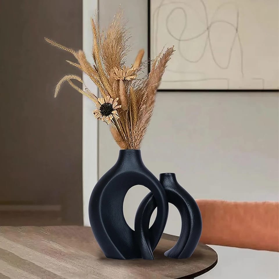 2 en 1 Vase en céramique Grande taille NoirNov