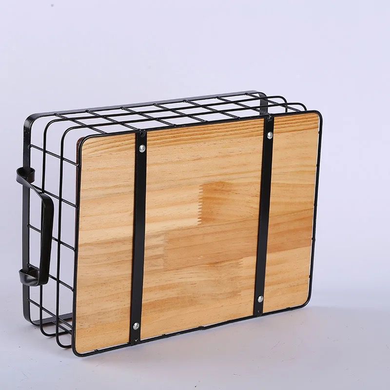 Panier en fer de rangement avec base en bambou