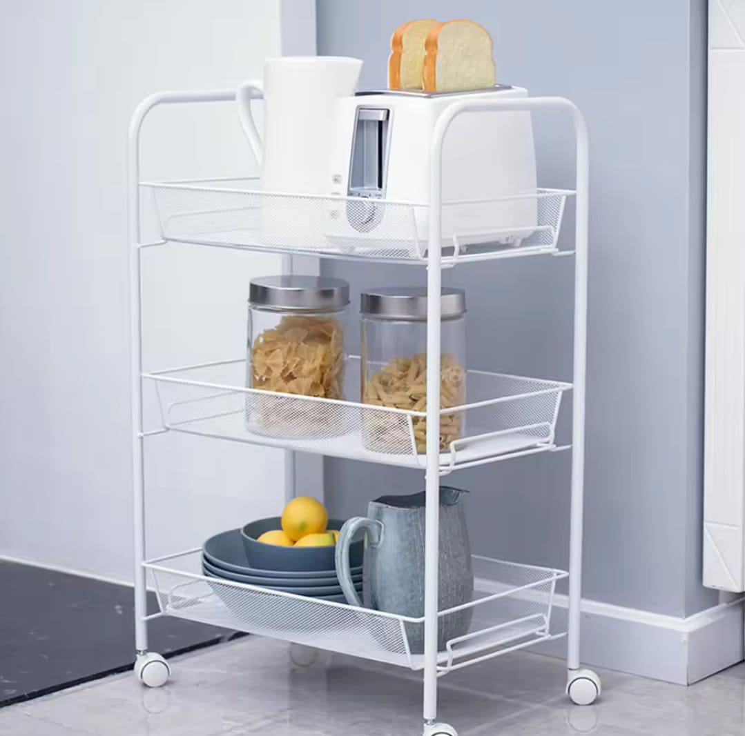 chariot de rangement en mailles multifonctionnel à 3 couches