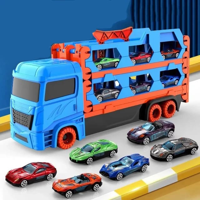 Camion pour enfants avec 6 petites voitures en métal moulé