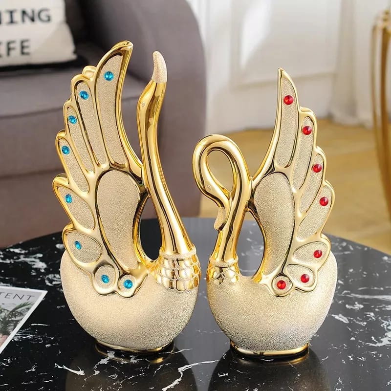2Pc Décor en or cygne