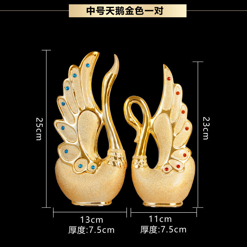 2Pc Décor en or cygne