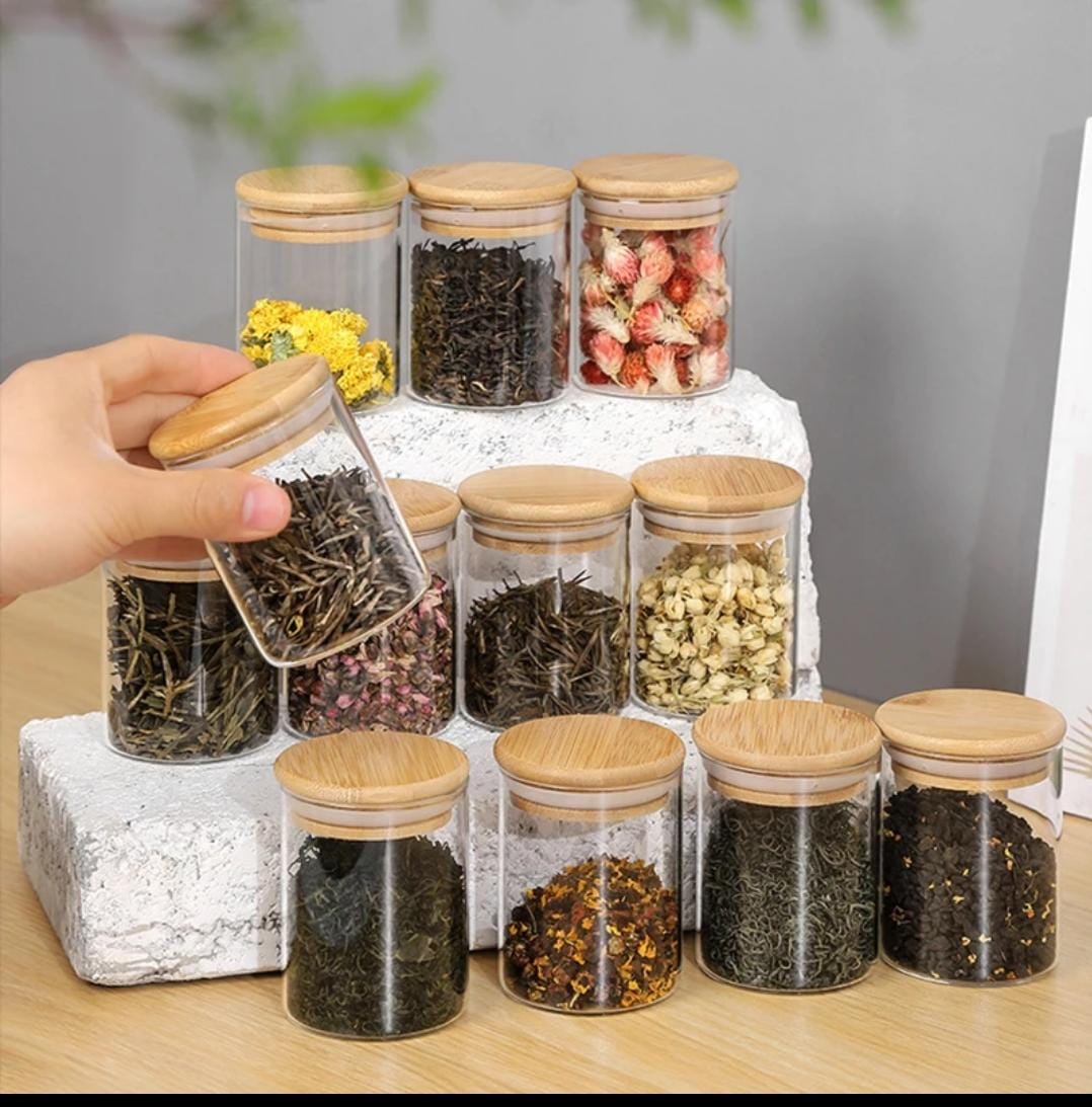 12 bocaux en verre ronds avec étiquettes de garde-manger