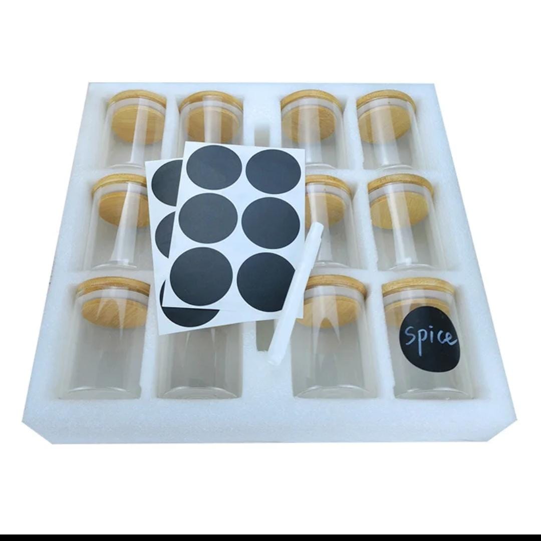 12 bocaux en verre ronds avec étiquettes de garde-manger