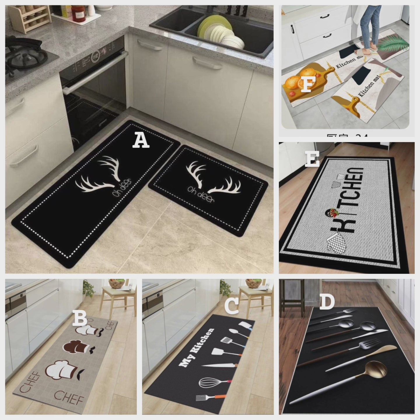 2pcs tapis de cuisine avec dessous en caoutchouc