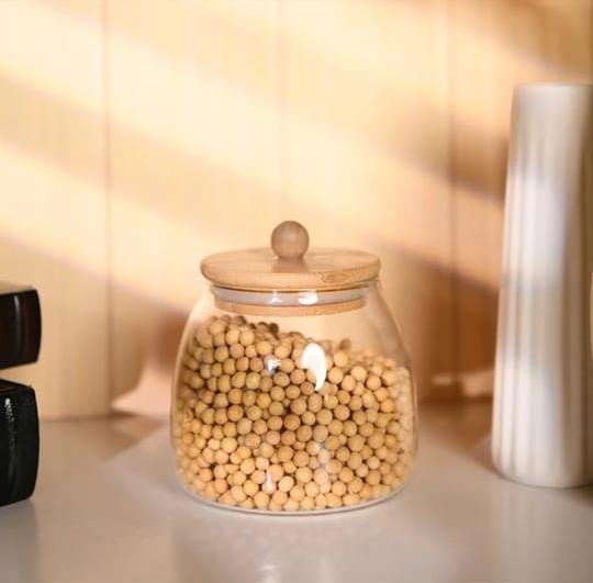 Bouteilles de stockage en verre de 600 ml avec couvercle en bambou