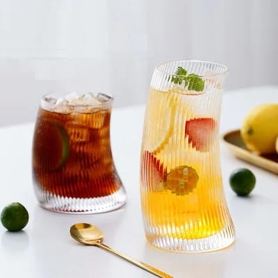 6pc Verres à jus nervurés