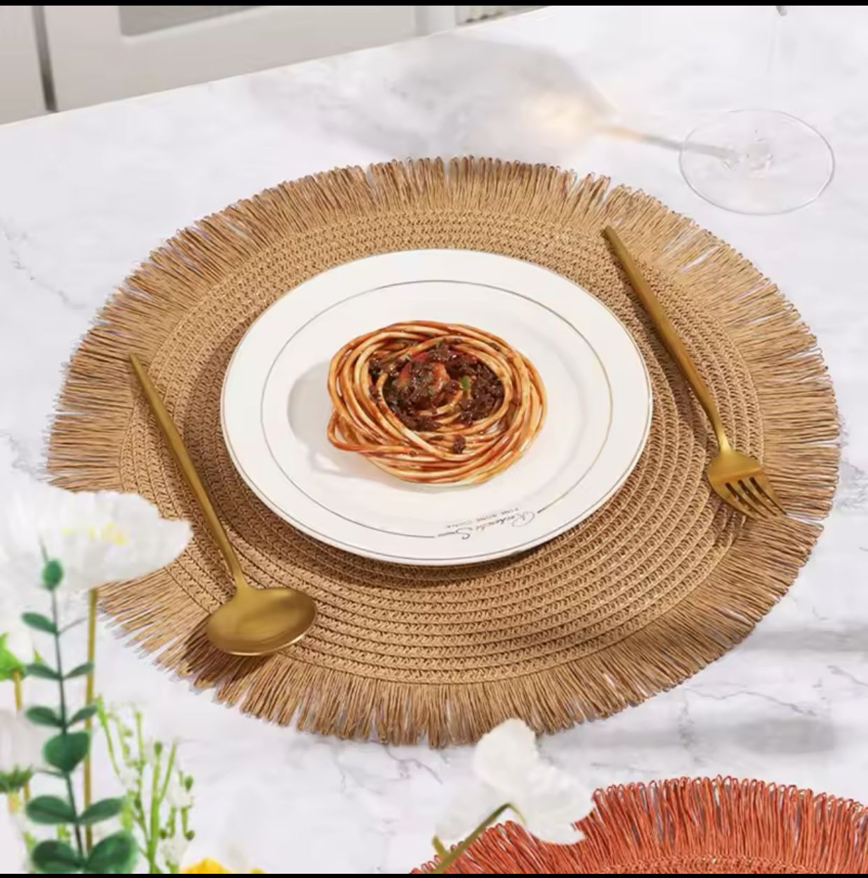6pcs Nappes de table rondes tressées