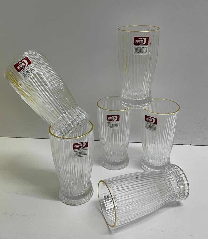 6pc Verres longs avec bord doré
