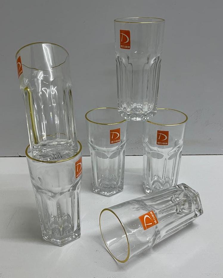 6pc Verres longs avec bord doré