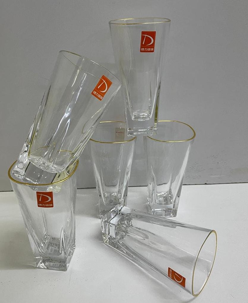 6pc Verres longs avec bord doré