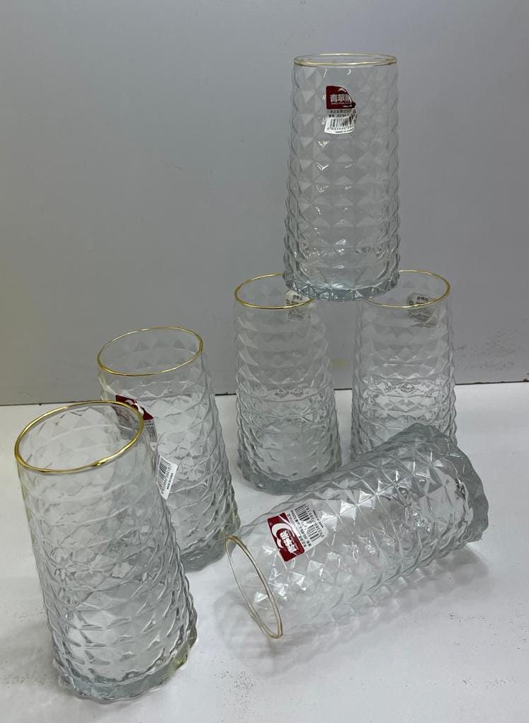 6pc Verres longs avec bord doré