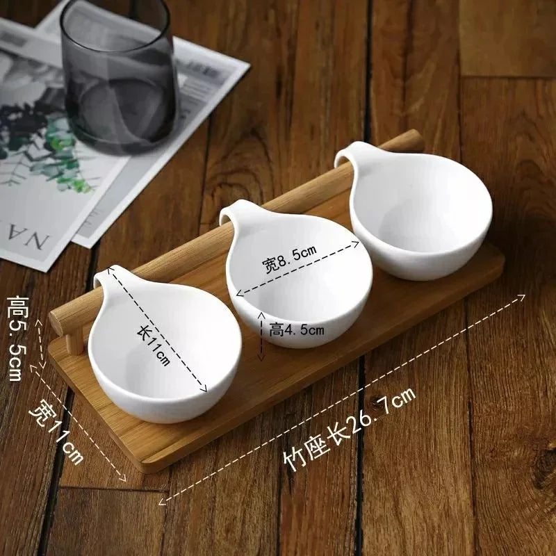 Ensemble de 3 bols à soupe en céramique avec support en bois