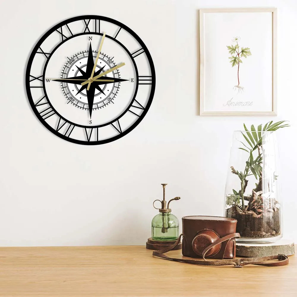 Floroux - Horloge murale boussole nautique