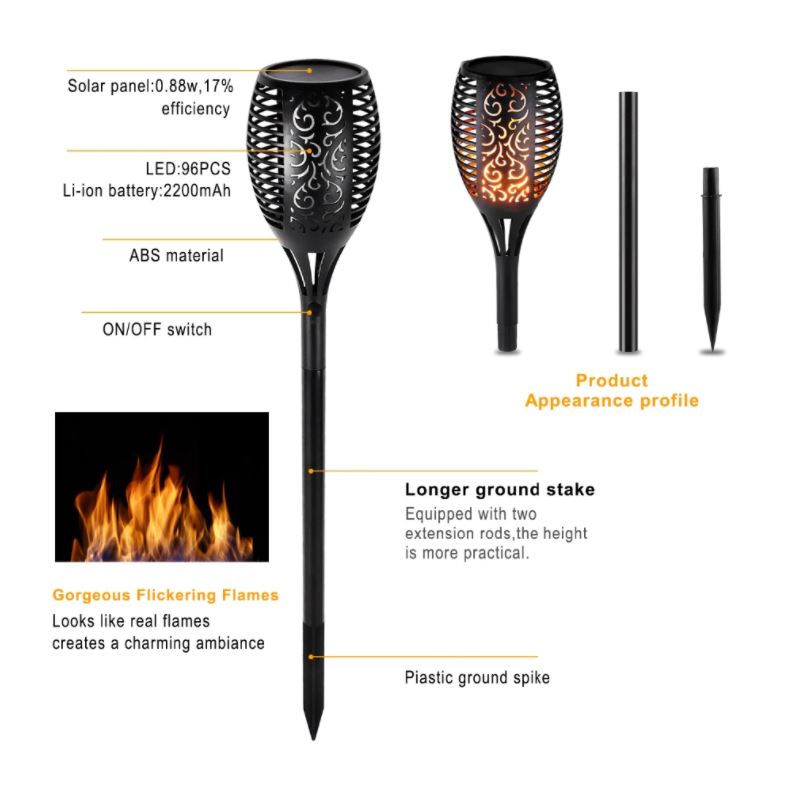 Torches solaires LED Deluxe 96 LED (4 pièces)