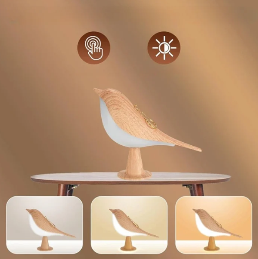 Floroux à placer sans fil LED en bois avec design d'oiseau - Éclairage moderne et élégant