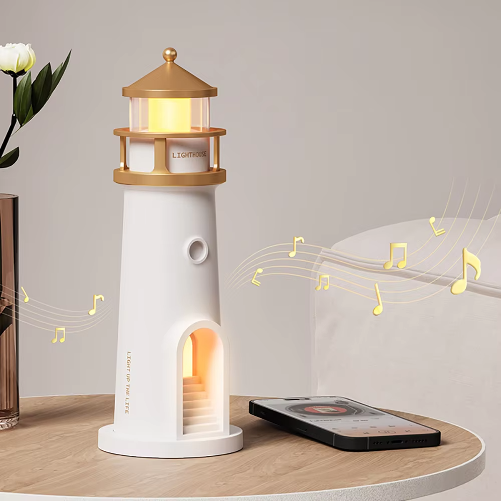 Lighthouse Lampe de bureau - Projection de lune lumière & Haut-parleur Bluetooth