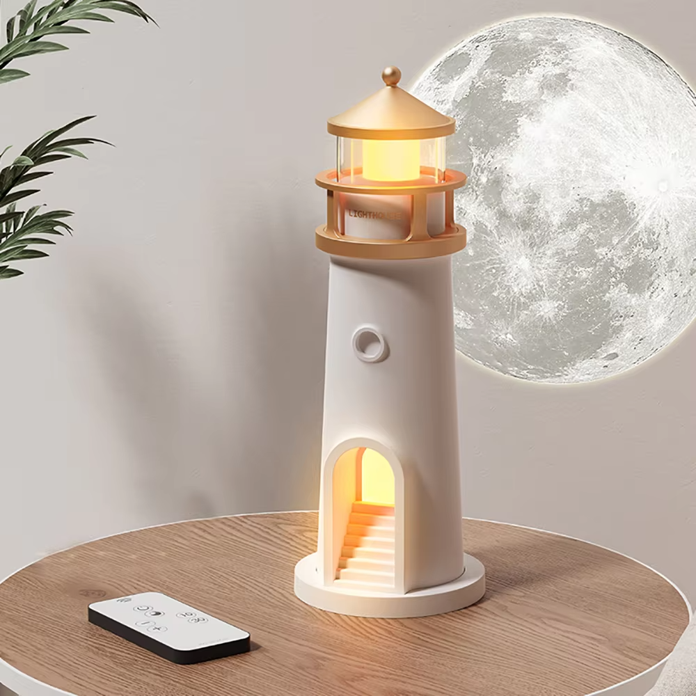 Lighthouse Lampe de bureau - Projection de lune lumière & Haut-parleur Bluetooth